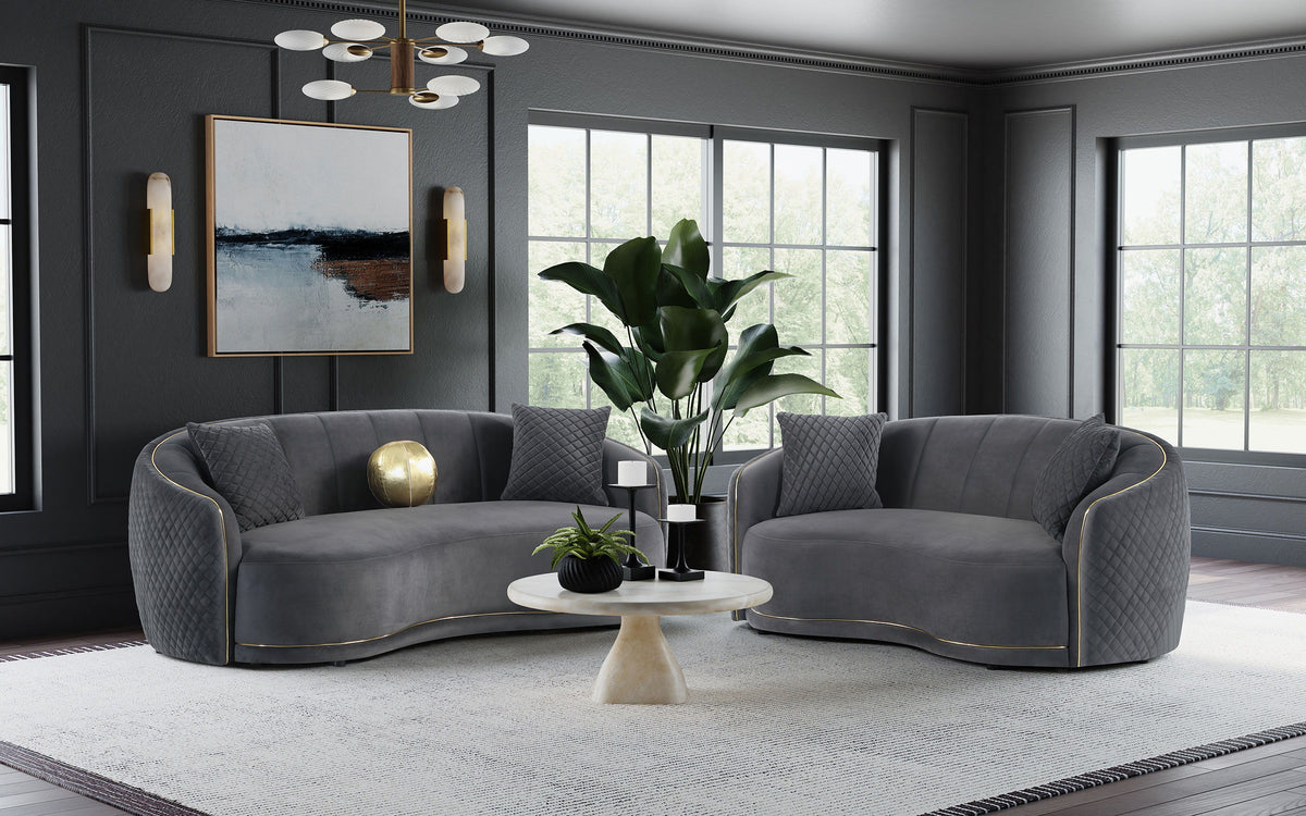 Brookside - 2 Piece Velvet Upholstered Sofa Set - Dark Gray by CoasterEveryday | Bel Furniture