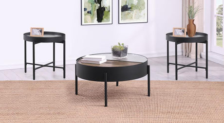 Ozella - Round Coffee Table Set Black 3 Pc. Coffee Table, 2 End Tables by Coaster Fine Furniture | Bel Furniture