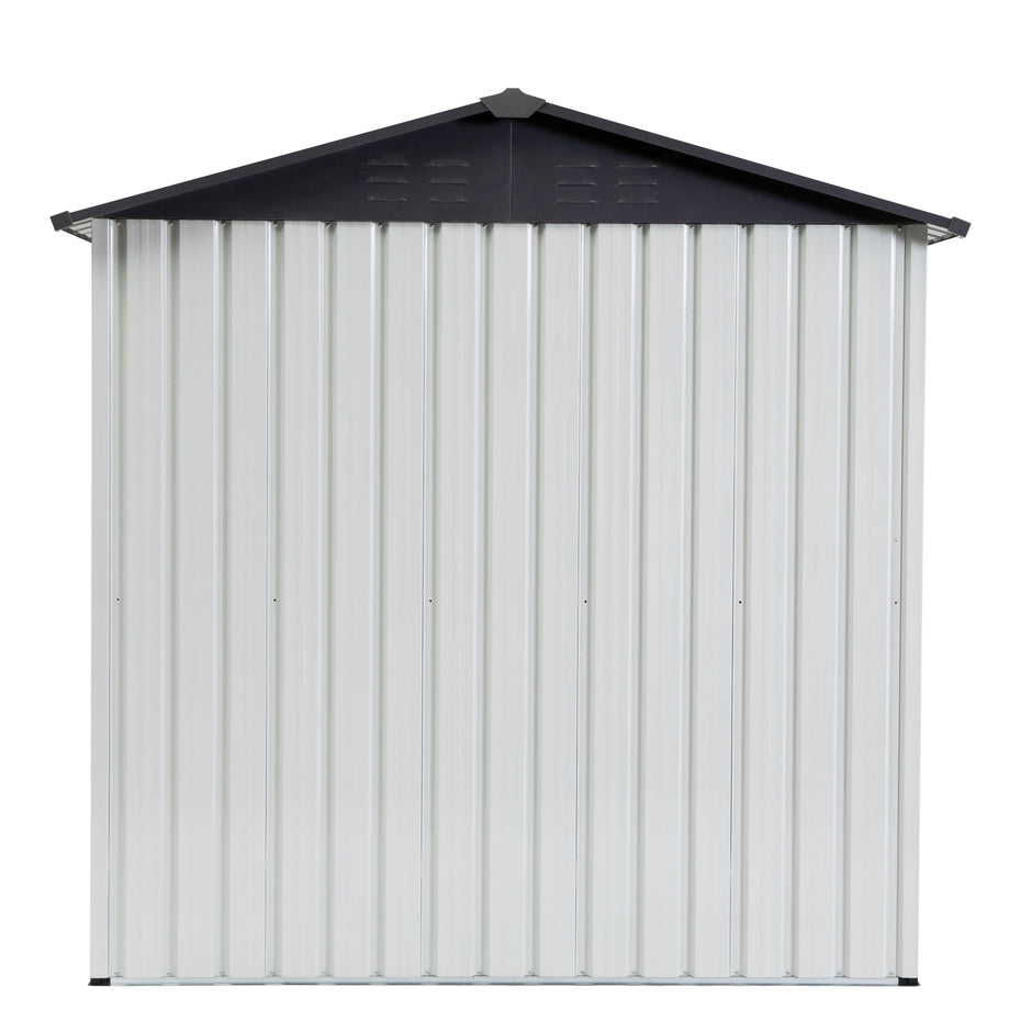 Garden Metal Storage Shed Outdoor Storing Tools Rainproof Hinge Door Version - Gray White