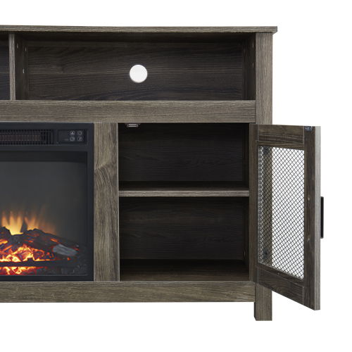 Modern Farmhouse TV Stand With Electric Fireplace, Fit Up To Flat Screen TV With Storage Cabinet And Adjustable Shelves Industrial Entertainment Center For Living Room - Gray