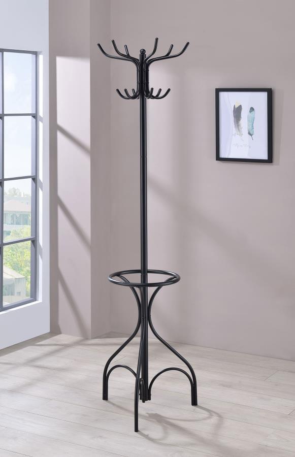 Kiefer - 12 Hook Freestanding Metal Coat Rack Hat Hanger - Black by CoasterEveryday | Bel Furniture