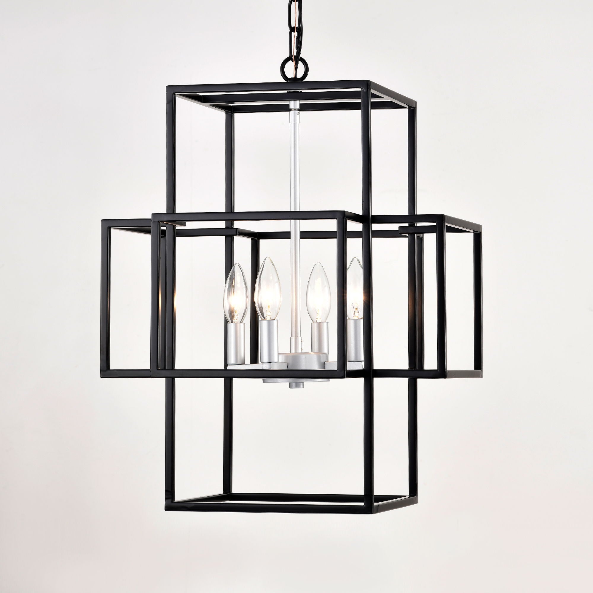 4 Light Metal Lantern Tiered Pendant Hanging Light Fixtures, Industrial Farmhouse Adjustable Height Chandeliers For Dining Room Hallway Foyer Entryway (E12 Bulbs Not Included)