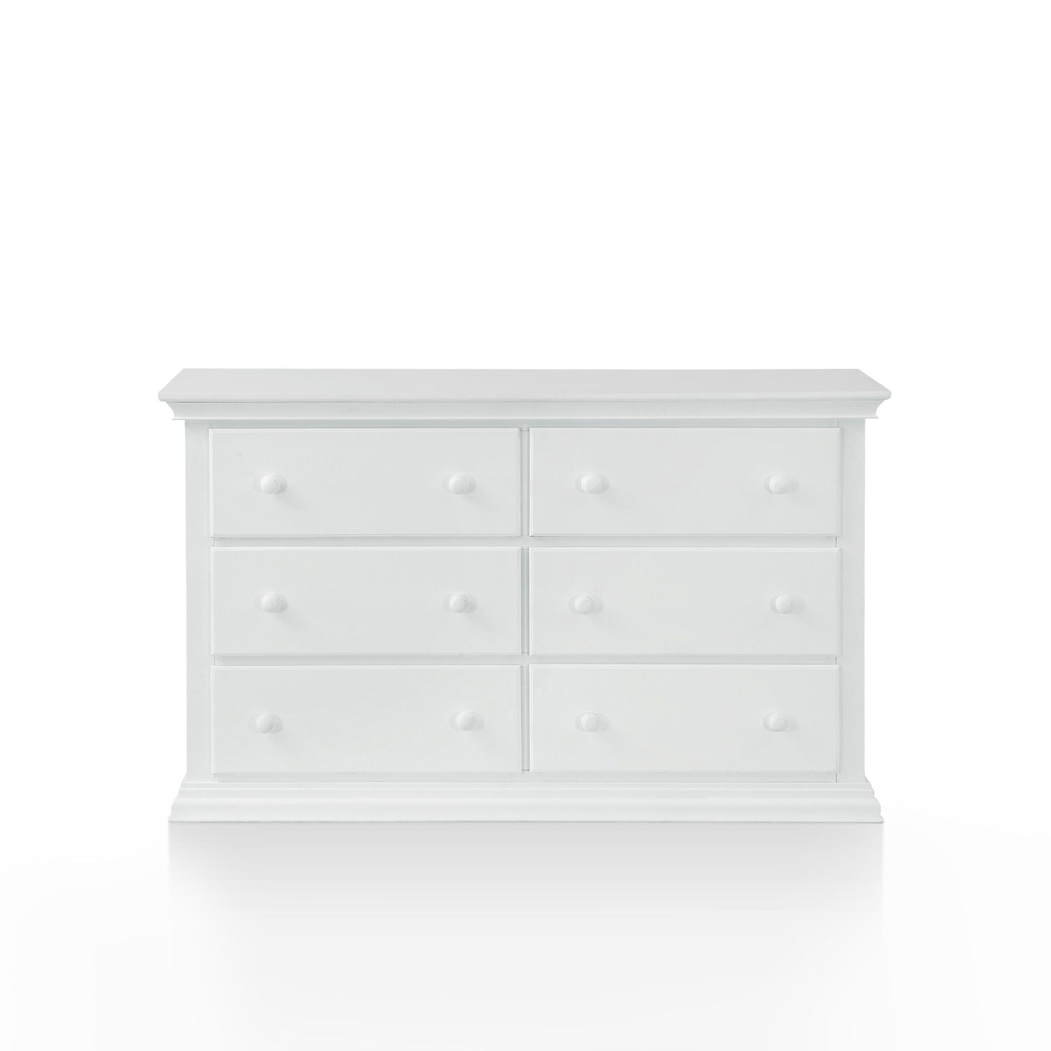 Solid Wood, Six Drawer Double Dresser - White