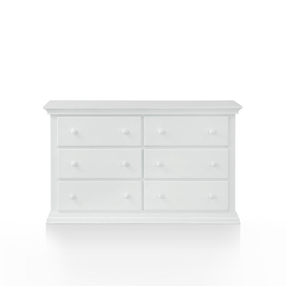 Solid Wood, Six Drawer Double Dresser - White