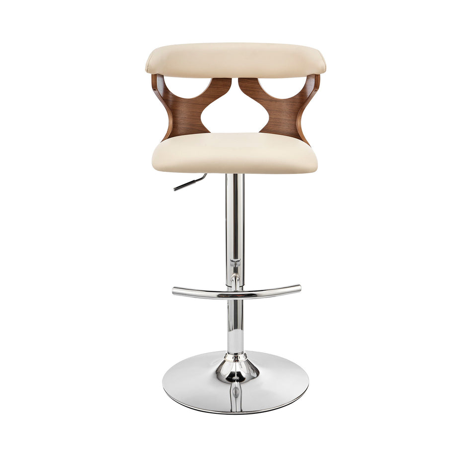 Faux Leather / Swivel Adjustable Height Bar Chair - Cream / Silver