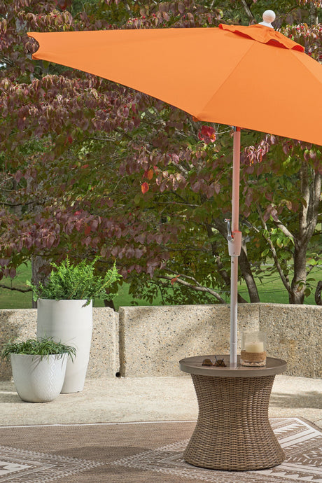 Laguna Heights - Round End Table With Umbrella Option - Beige - view 3