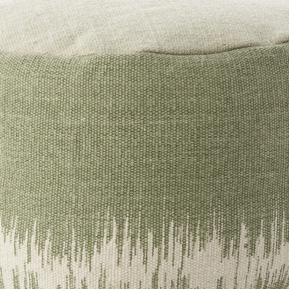 Cotton Round Abstract Pouf Ottoman - Green / White