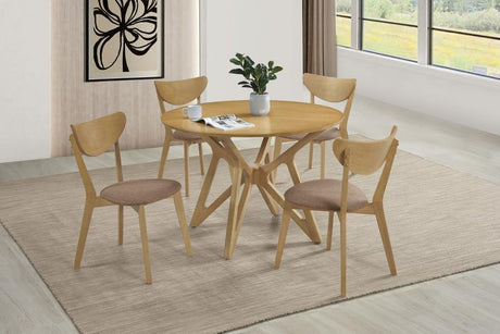 Elowen - 5 Piece Round Solid Wood Dining Set - Light Walnut by Coaster Fine Furniture | Bel Furniture