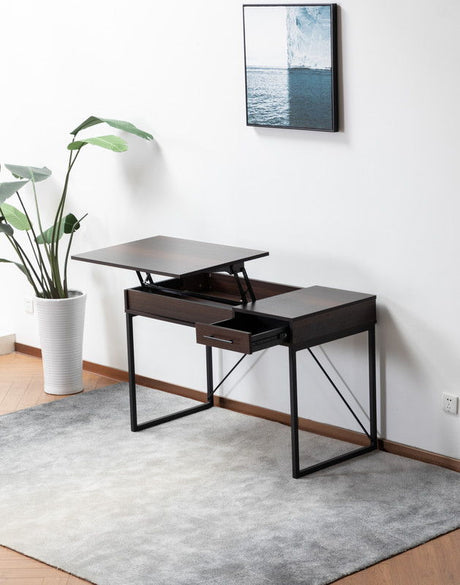 Juno - Wood Lift Top Desk With Hidden Storage And Drawer - Dark Brown by Lilola Home | Bel Furniture
