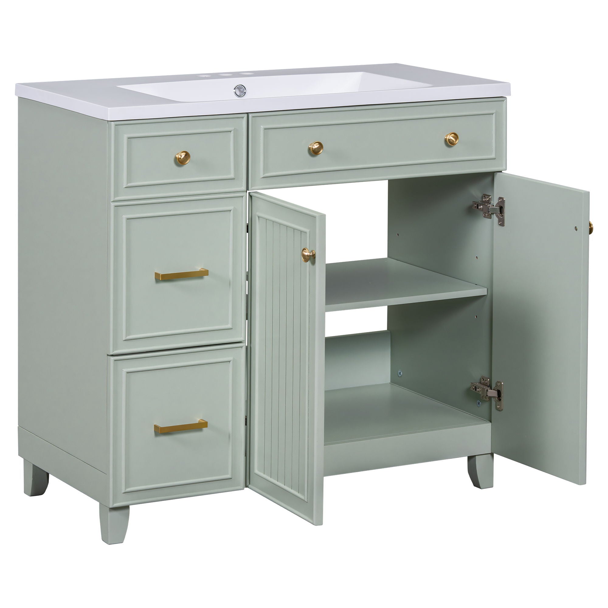 Bathroom Vanity, Transitional Style Bathroom Cabinet With Resin Sink, Single Bathroom Cabinet, With 2 Drawers And 1 Adjustable Storage Shelf, 2 Soft-Close Doors