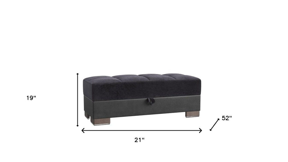 Microfiber Leather Tufted Storage Ottoman - Black / Faux