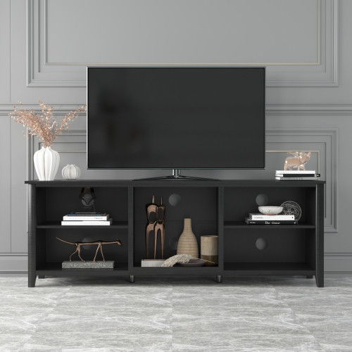 Open Shelving TV Stand With Bookcase - Black