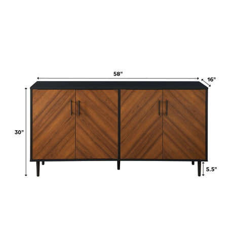 Mid-Century Modern Faux Bookmatch Door Buffet - Acorn / Solid Black by Walker Edison | Bel Furniture