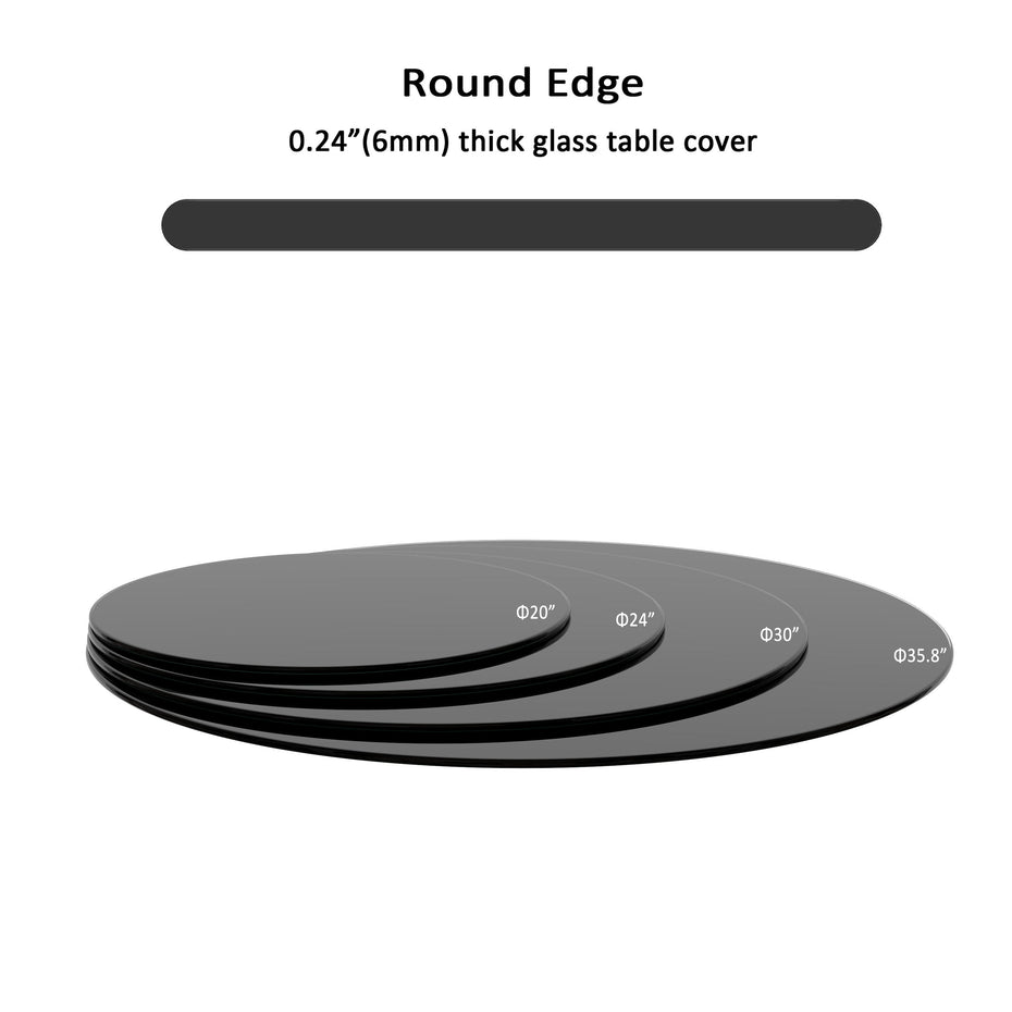 20" Round Tempered Glass Table Top Glass 1 / 4" Thick Round Polished Edge - Black