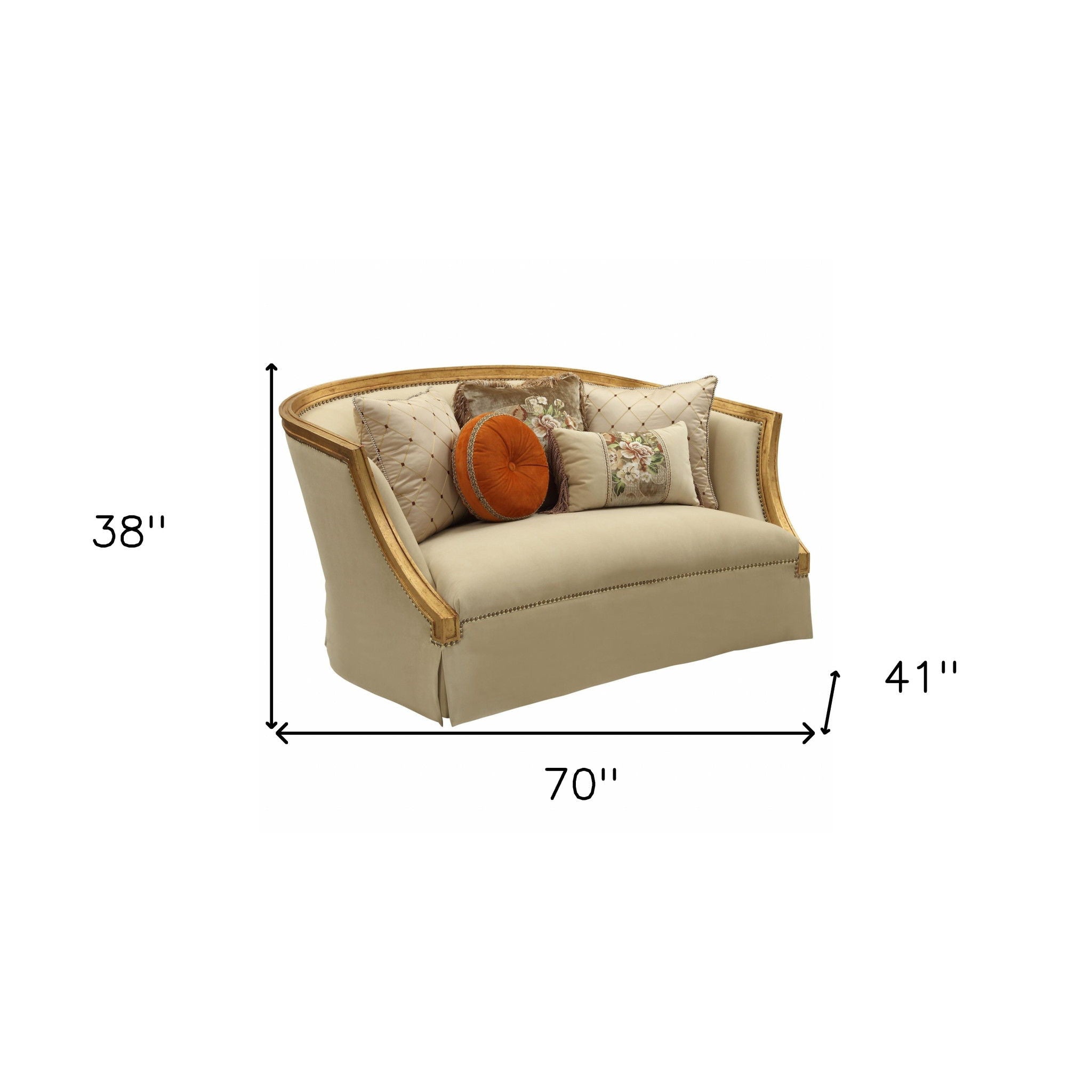 Curved Loveseat And Toss Pillows - Tan / Gold