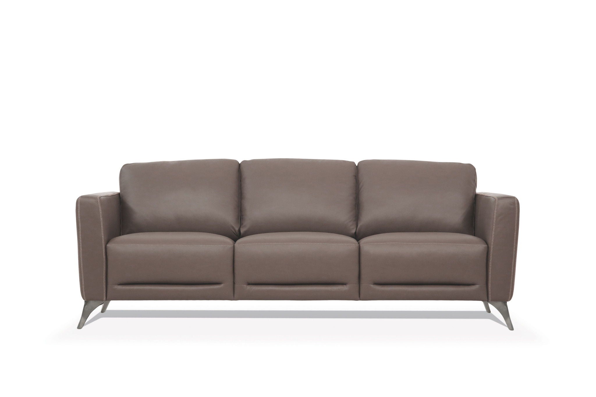 Leather Sofa With Black Legs - Taupe