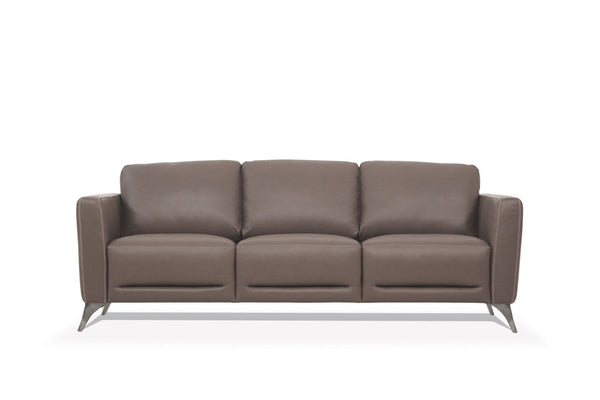 Leather Sofa With Black Legs - Taupe