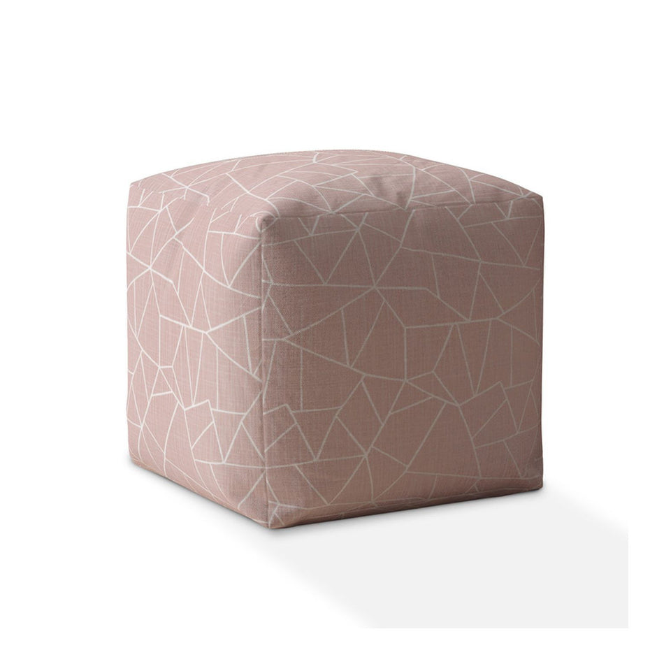 Canvas Geometric Pouf Ottoman - Pink