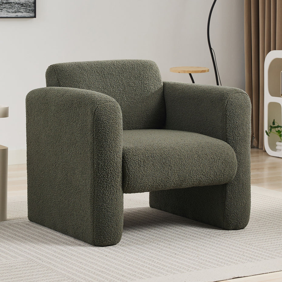 Modern Accent Chair Lambskin Sherpa Upholstered Comfy Reading Arm Chair Soft Padded Armchair With Back And Pillow For Living Room - Seaweed Green