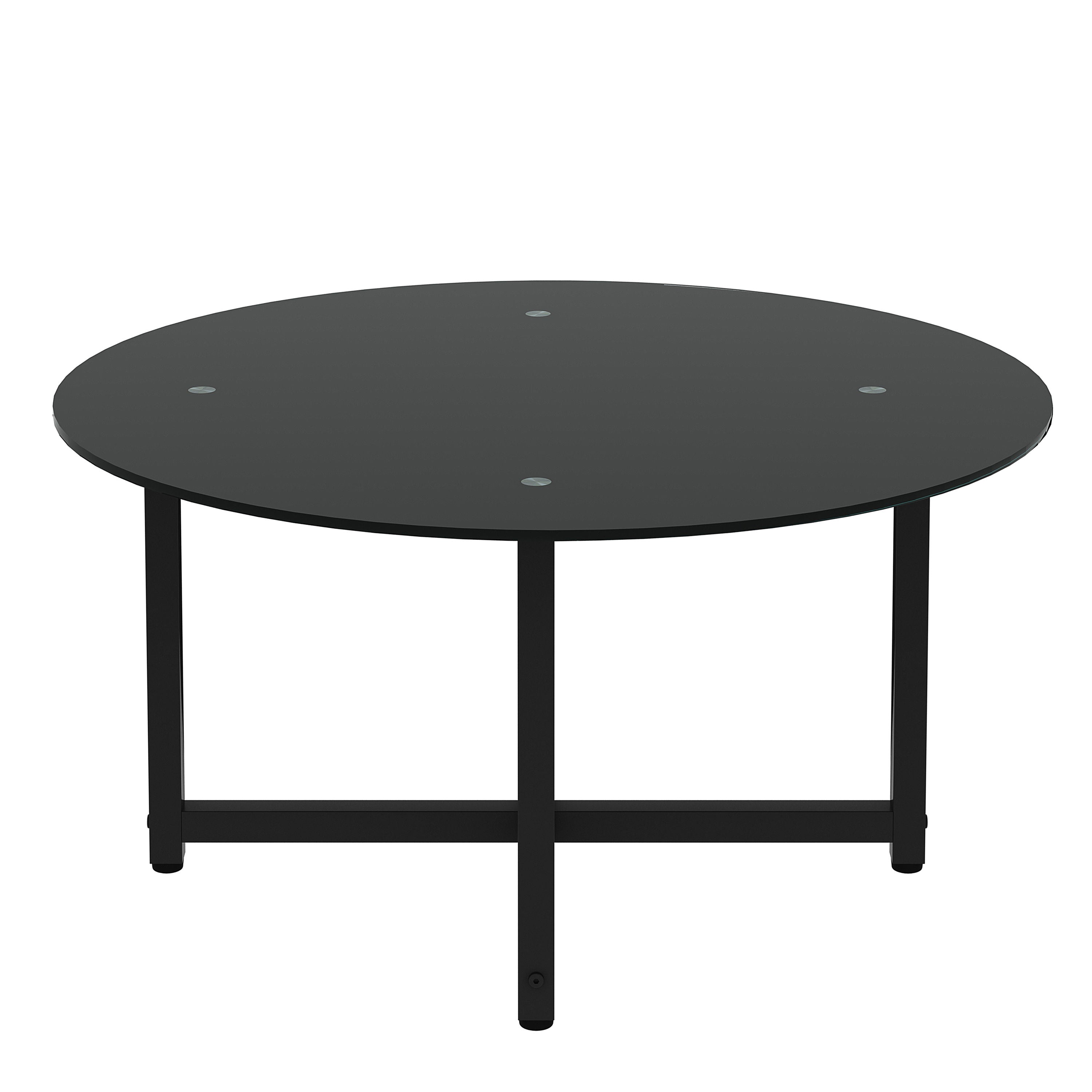 JWS Round Glass Coffee Table, Clear Coffee Table, Modern Side Center Tables For Living Room