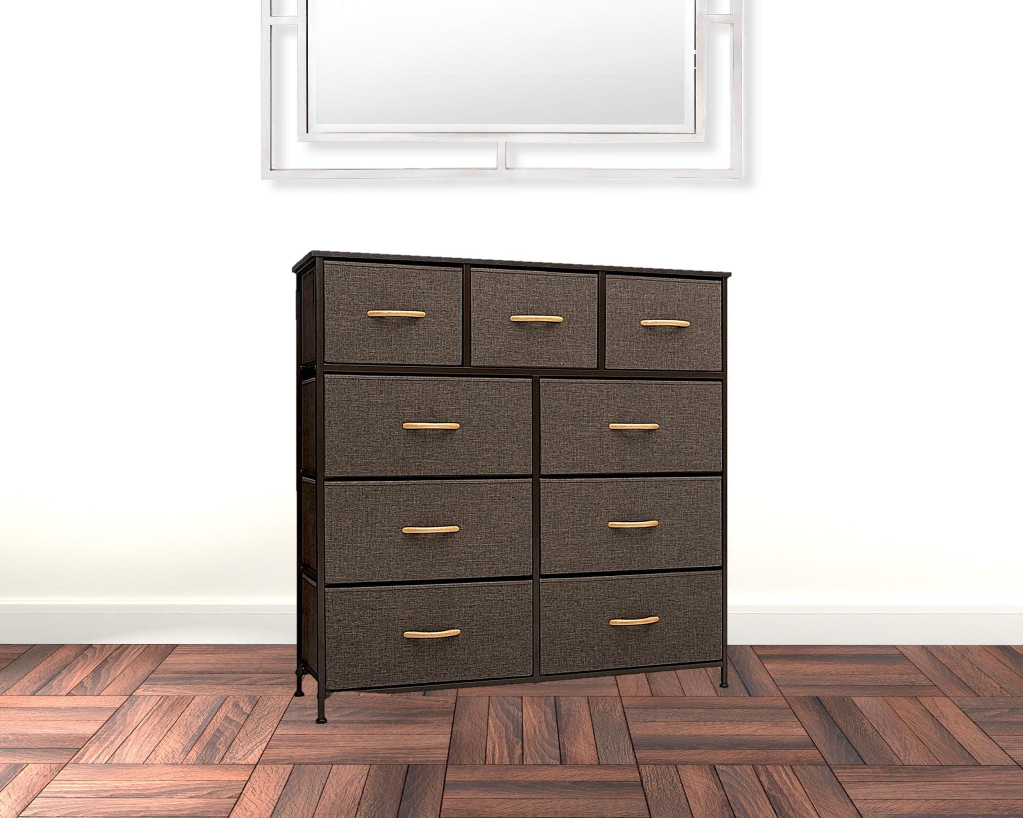 Steel And Fabric Nine Drawer Triple Dresser - Brown