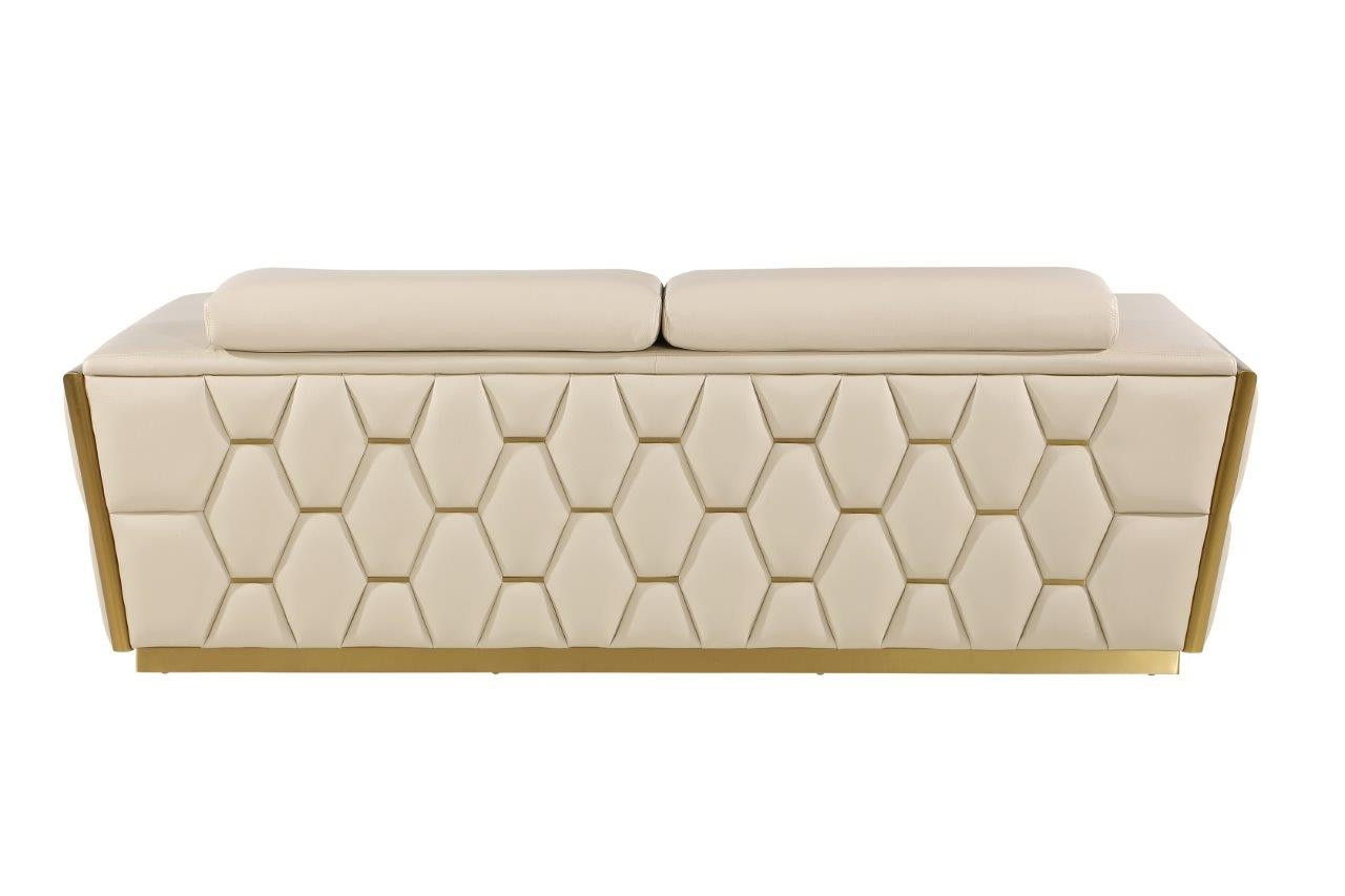 Leather Sofa - Beige / Gold