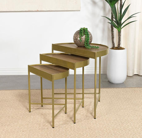 Tristen - 3 Piece Demilune Nesting Table - Brown And Gold by Coaster Fine Furniture | Bel Furniture