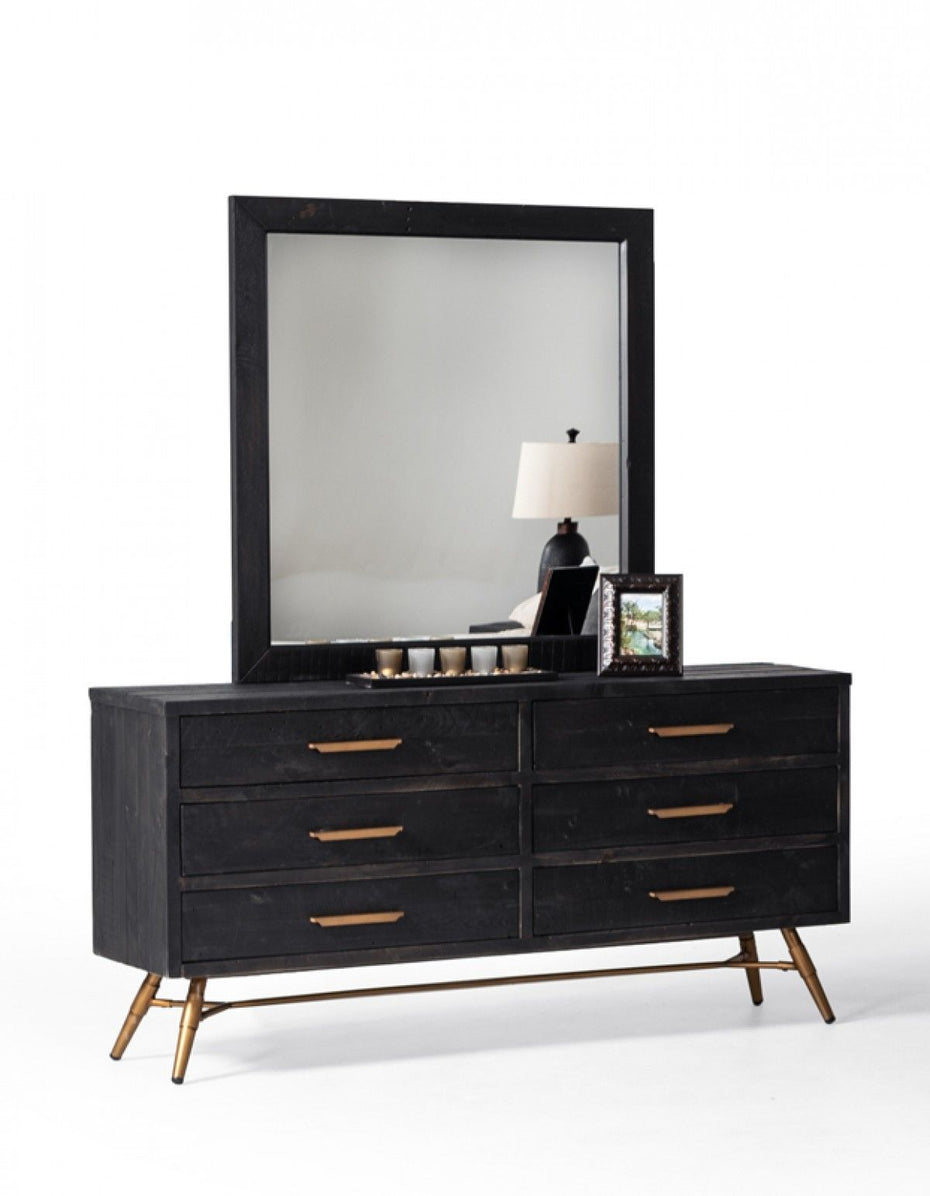 Solid Wood 6 Drawer Double Dresser - Dark Brown