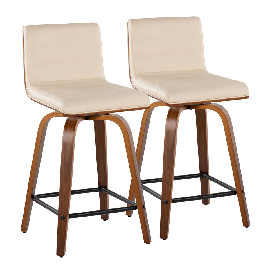 Vasari - Mid Century Modern Fixed Height Counter Stool With Swivel With Square Footrest (Set of 2)