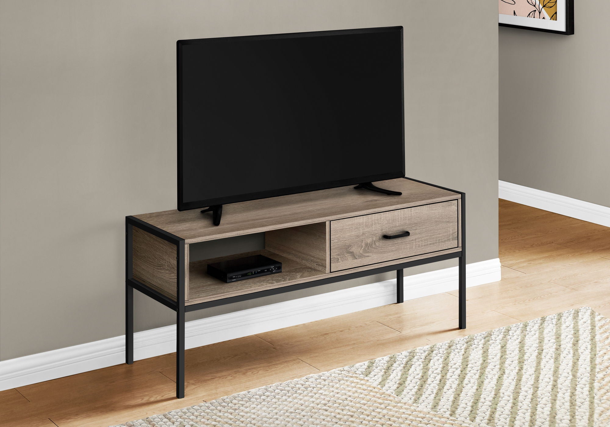 TV Stand, Console, Media Entertainment Center, Storage Drawer, Living Room, Bedroom, Contemporary, Modern - Taupe