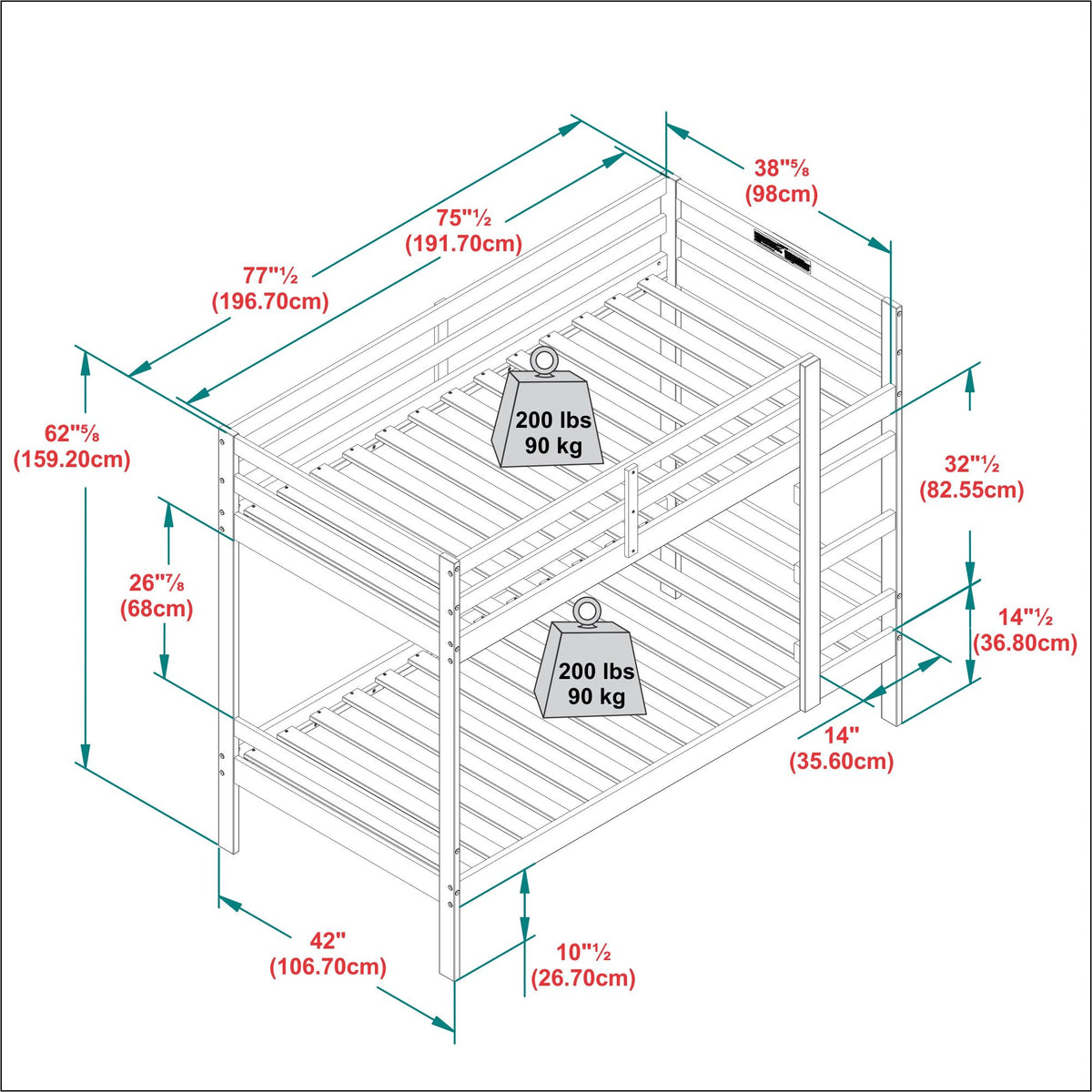 Modern Simple Solid Wood Bunk Bed by Walker Edison | Bel Furniture