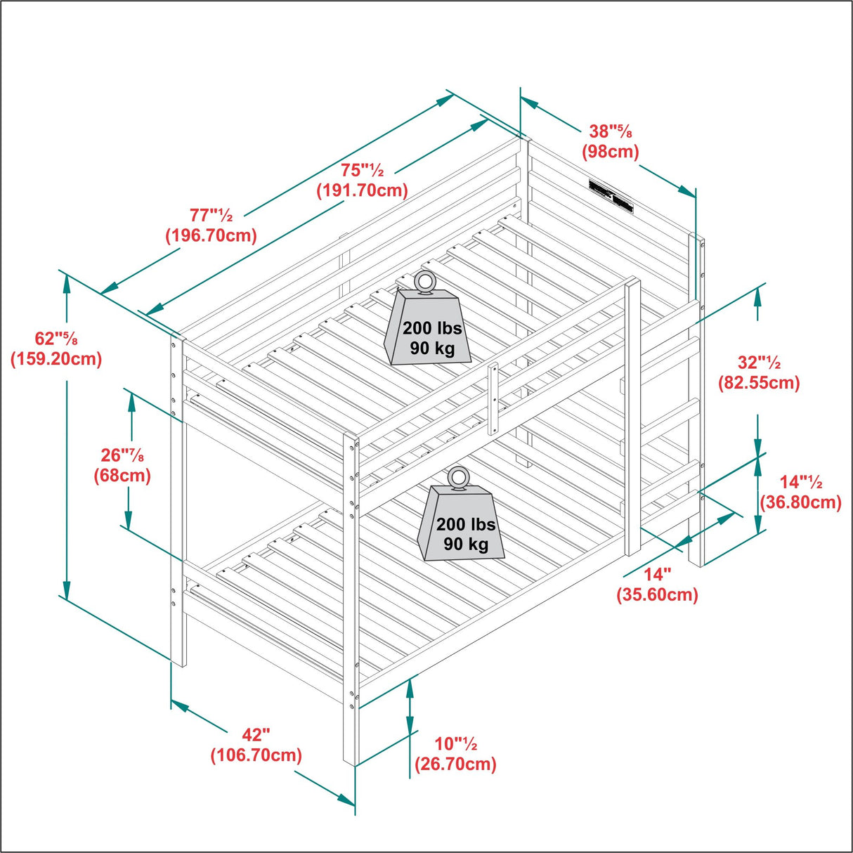 Modern Simple Solid Wood Bunk Bed by Walker Edison | Bel Furniture