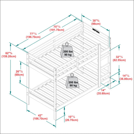 Modern Simple Solid Wood Bunk Bed by Walker Edison | Bel Furniture