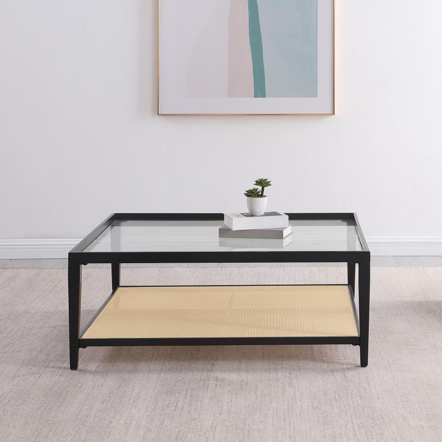Amherst - Glass Top Metal with Cane Shelf Table by Coaster Fine Furniture | Bel Furniture