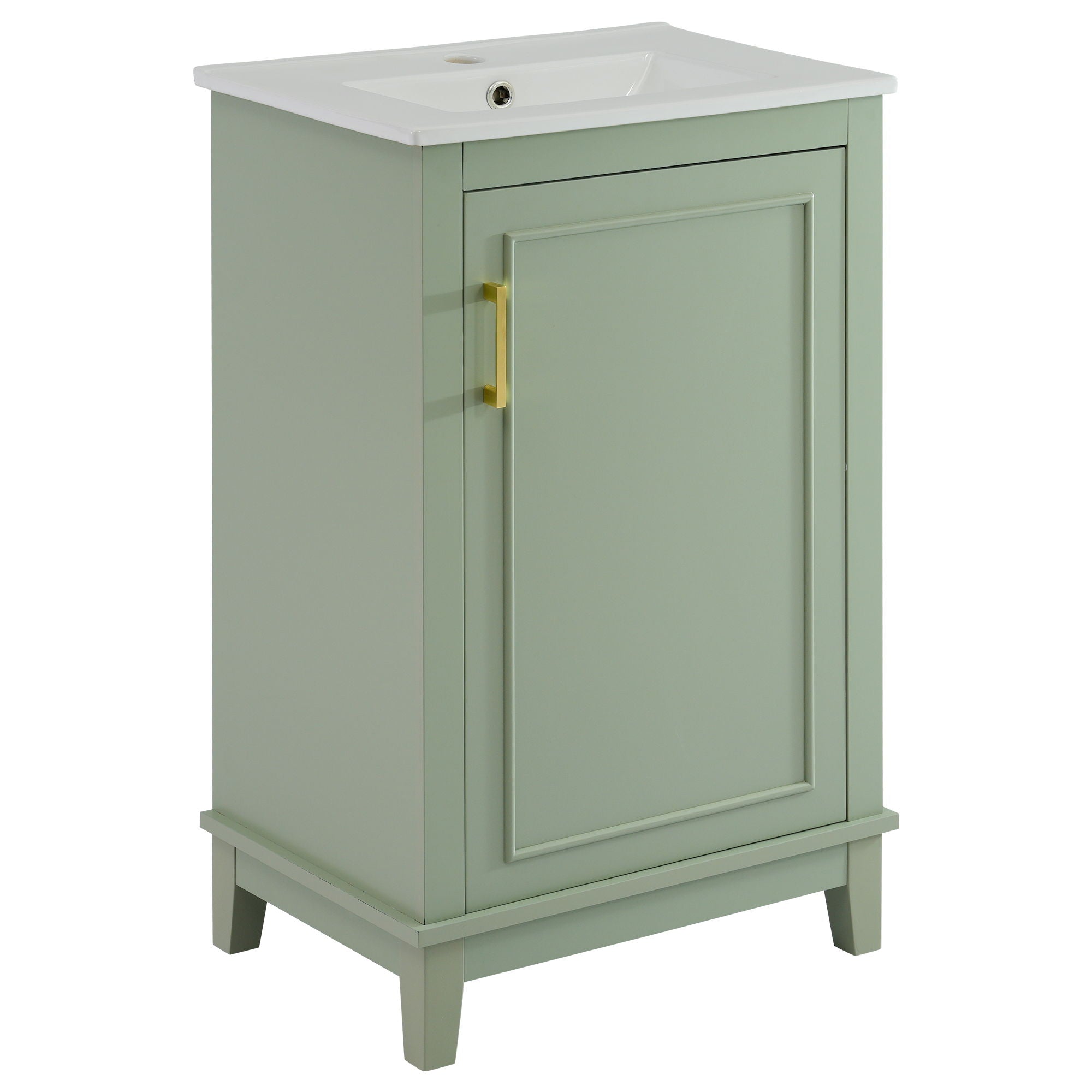 Modern Small Bathroom Vanity Cabinet With Ceramic Basin, Ample Storage, 1 Soft Close Door