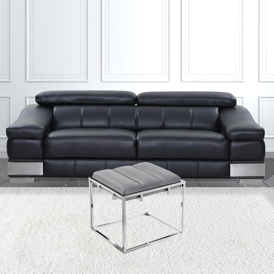 Velvet Ottoman - Silver / Gray