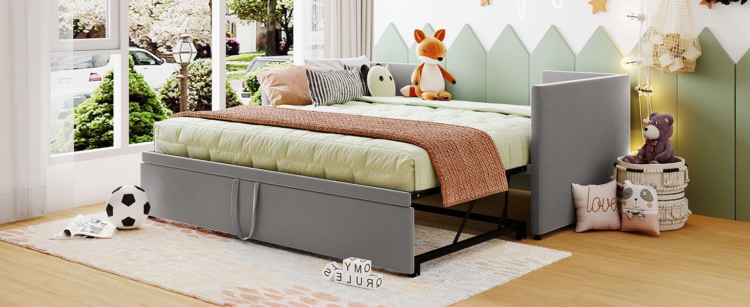 Twin Size Upholstered Daybed With Pop Up Trundle