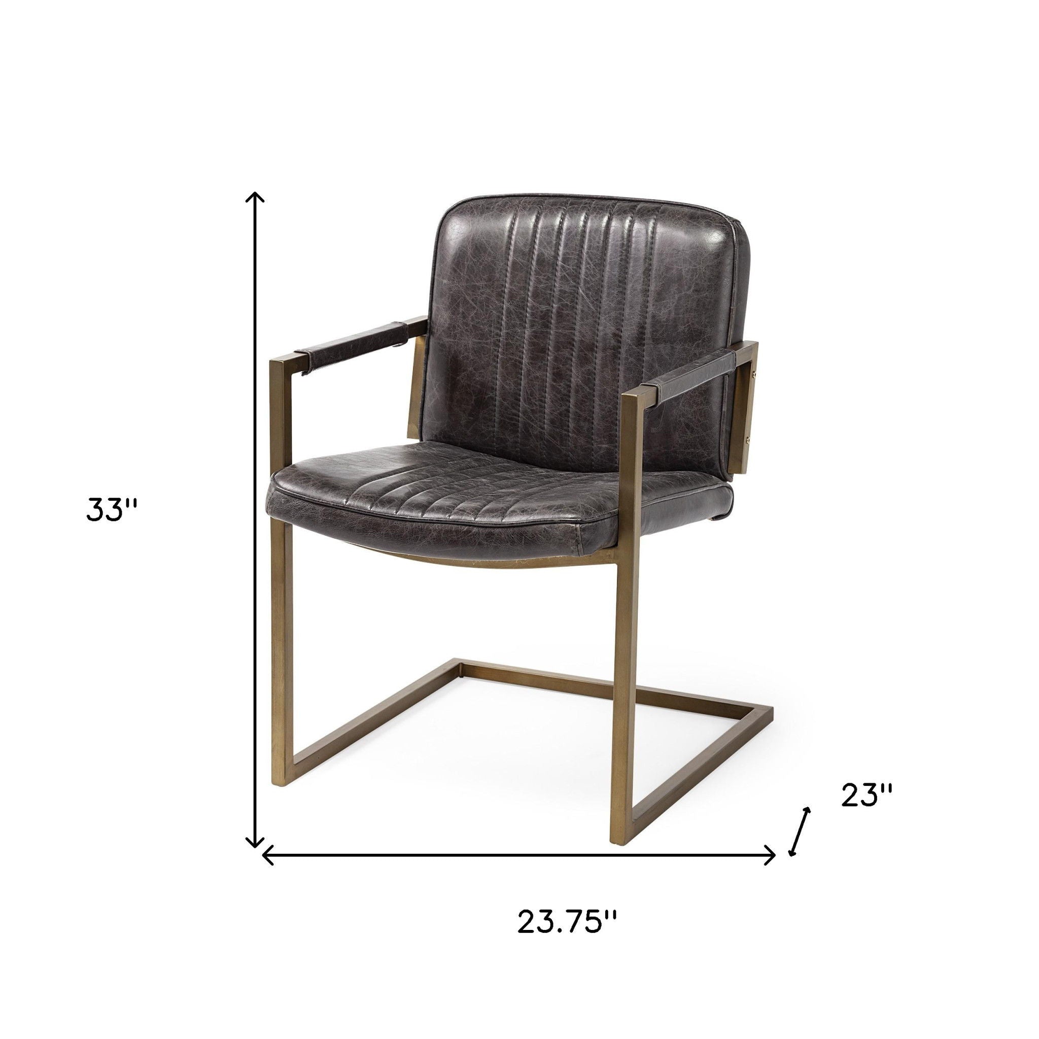 Leather Seat Accent Chair With Brass Frame - Black