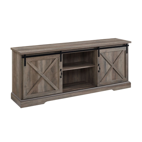Farmhouse Sliding X Barn Door TV Stand Dark Gray 28"W x 70"D x 15.5"H by Walker Edison | Bel Furniture