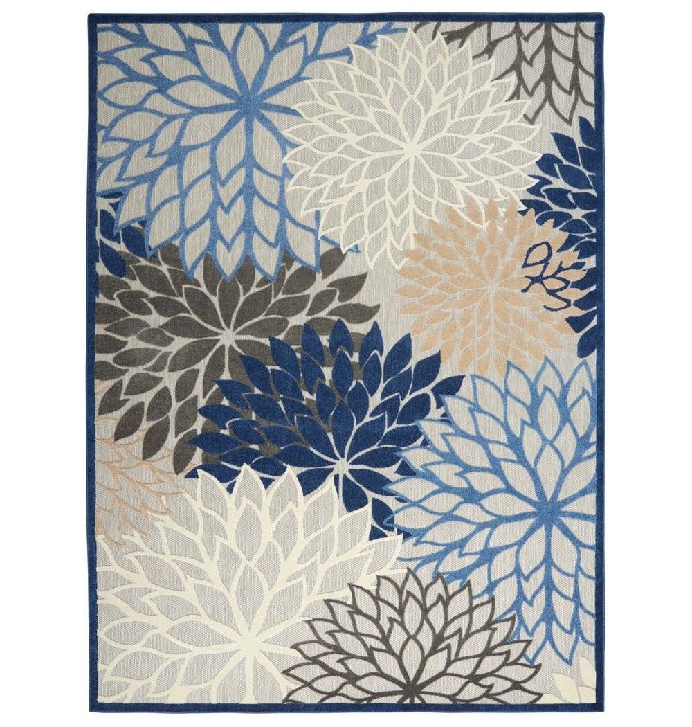 10' X 13' Floral Non Skid Indoor / Outdoor Area Rug - Blue