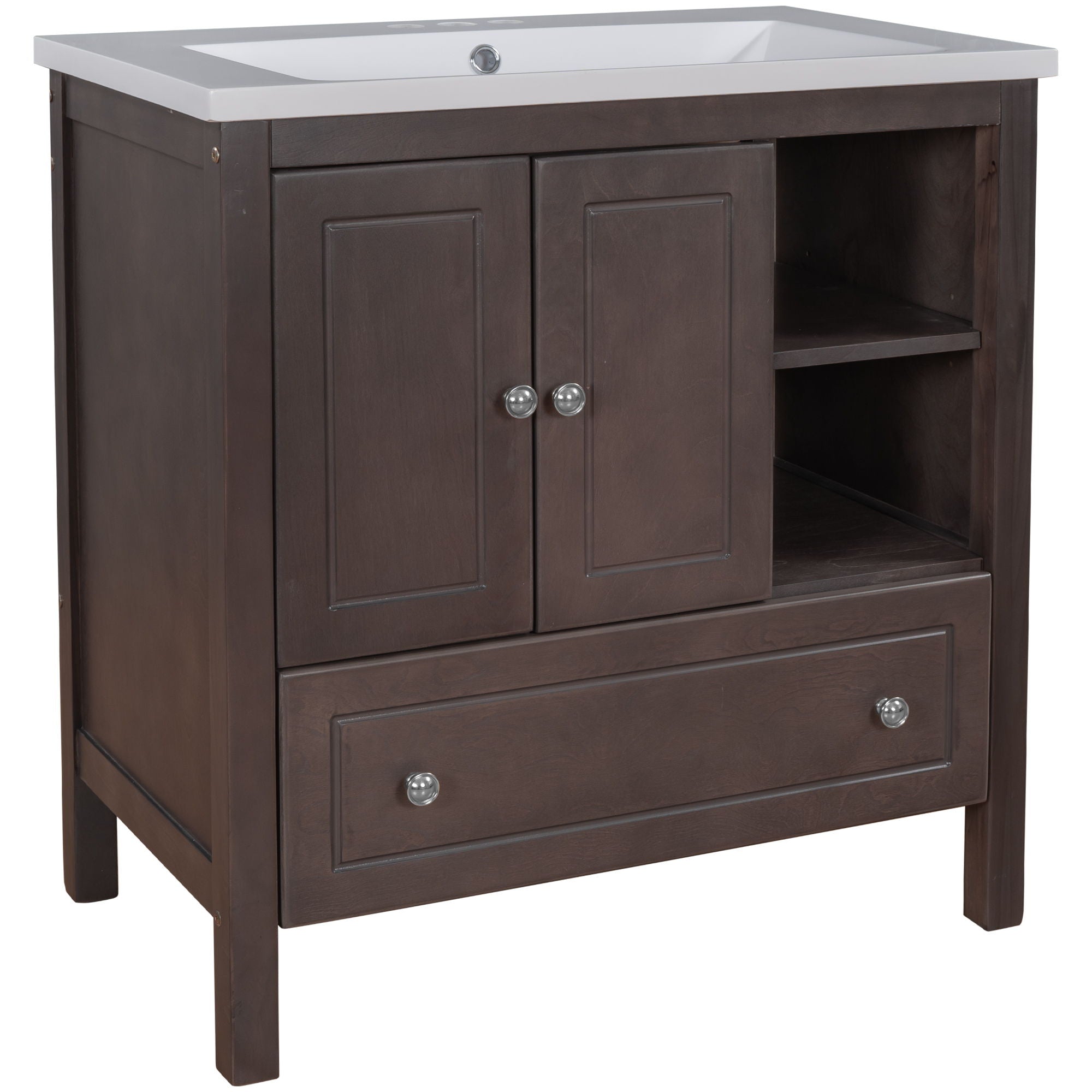 Bathroom Vanity With Sink, Bathroom Storage Cabinet With Doors And Drawers, Solid Wood Frame, Ceramic Sink