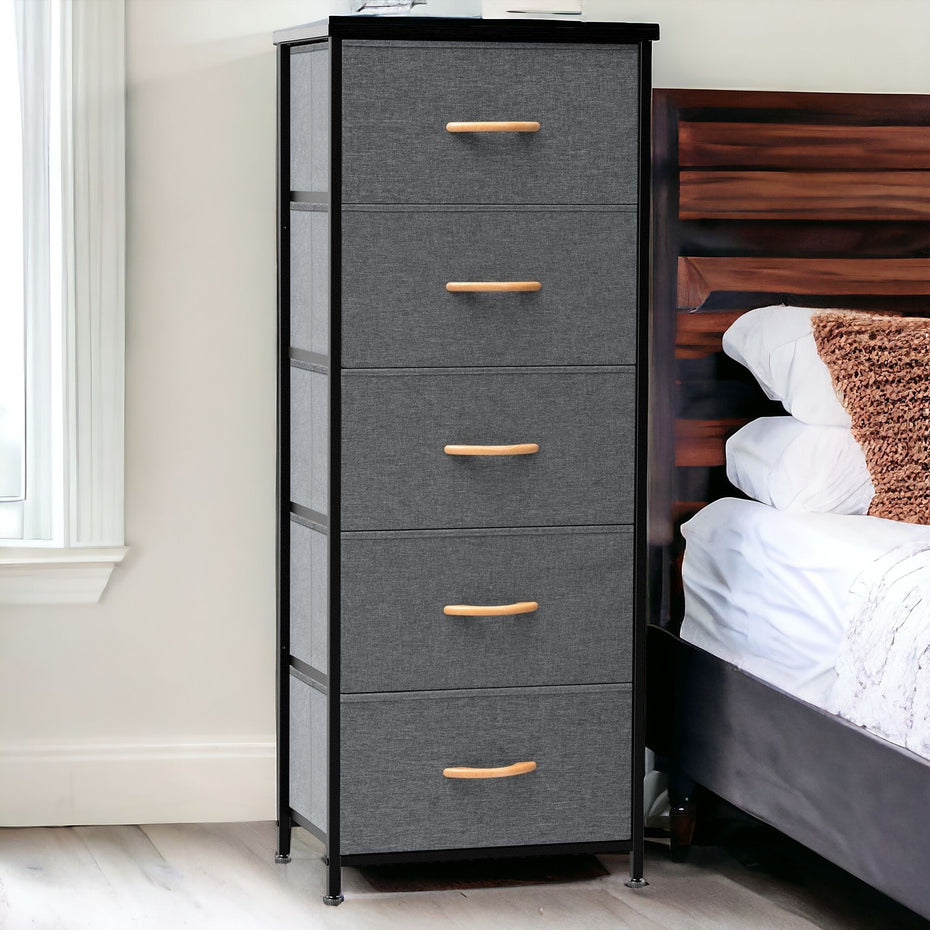 Steel And Fabric 5 Drawer Chest - Gray / Black