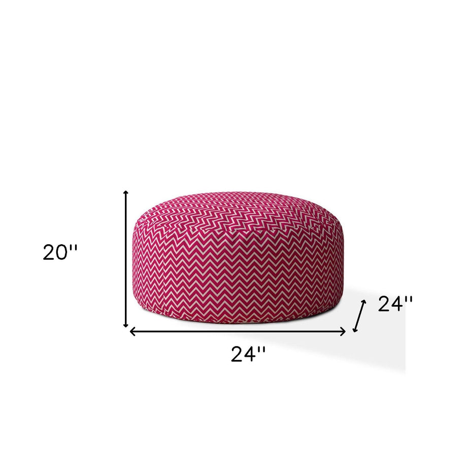 Cotton Round Chevron Pouf Cover - Pink