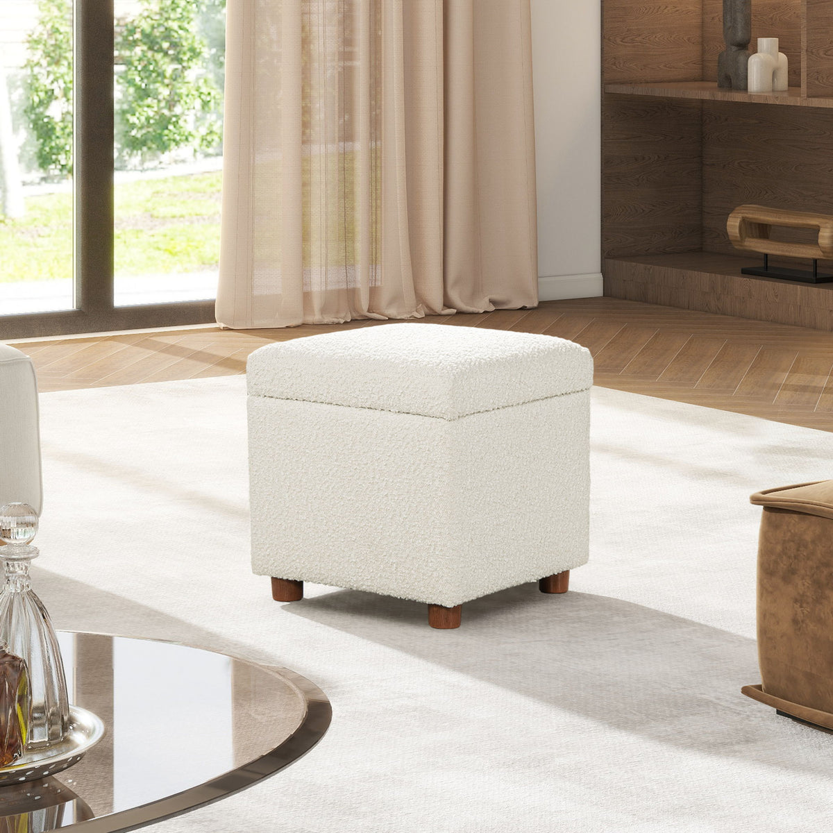 Upholstered Storage Ottoman - Ivory White by Jennifer Taylor Home | Bel Furniture