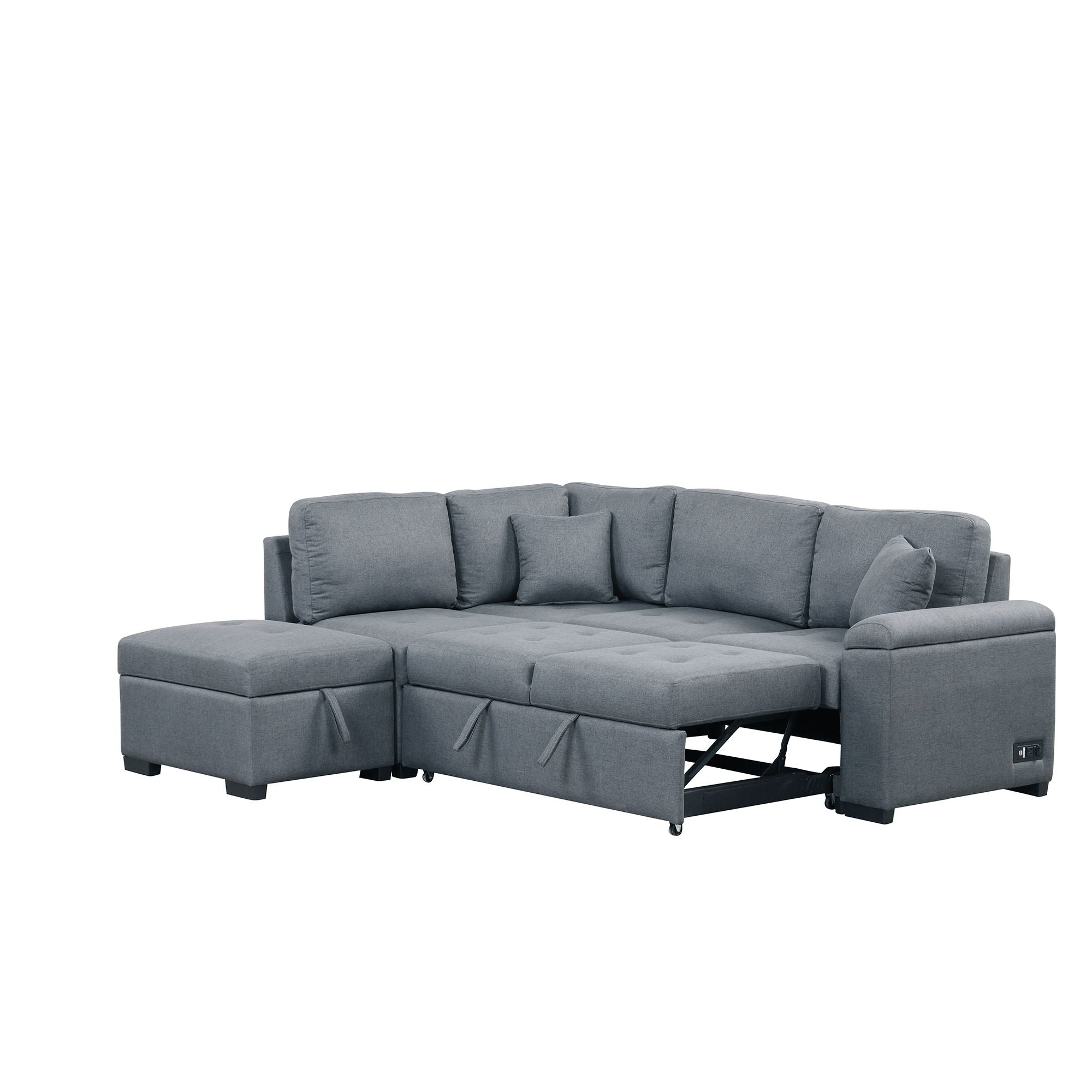 Sleeper Sectional Sofa, L-Shape Corner Couch Sofa Bed With Storage Ottoman & Hidden Arm Storage & USB Charge For Living Room Apartment