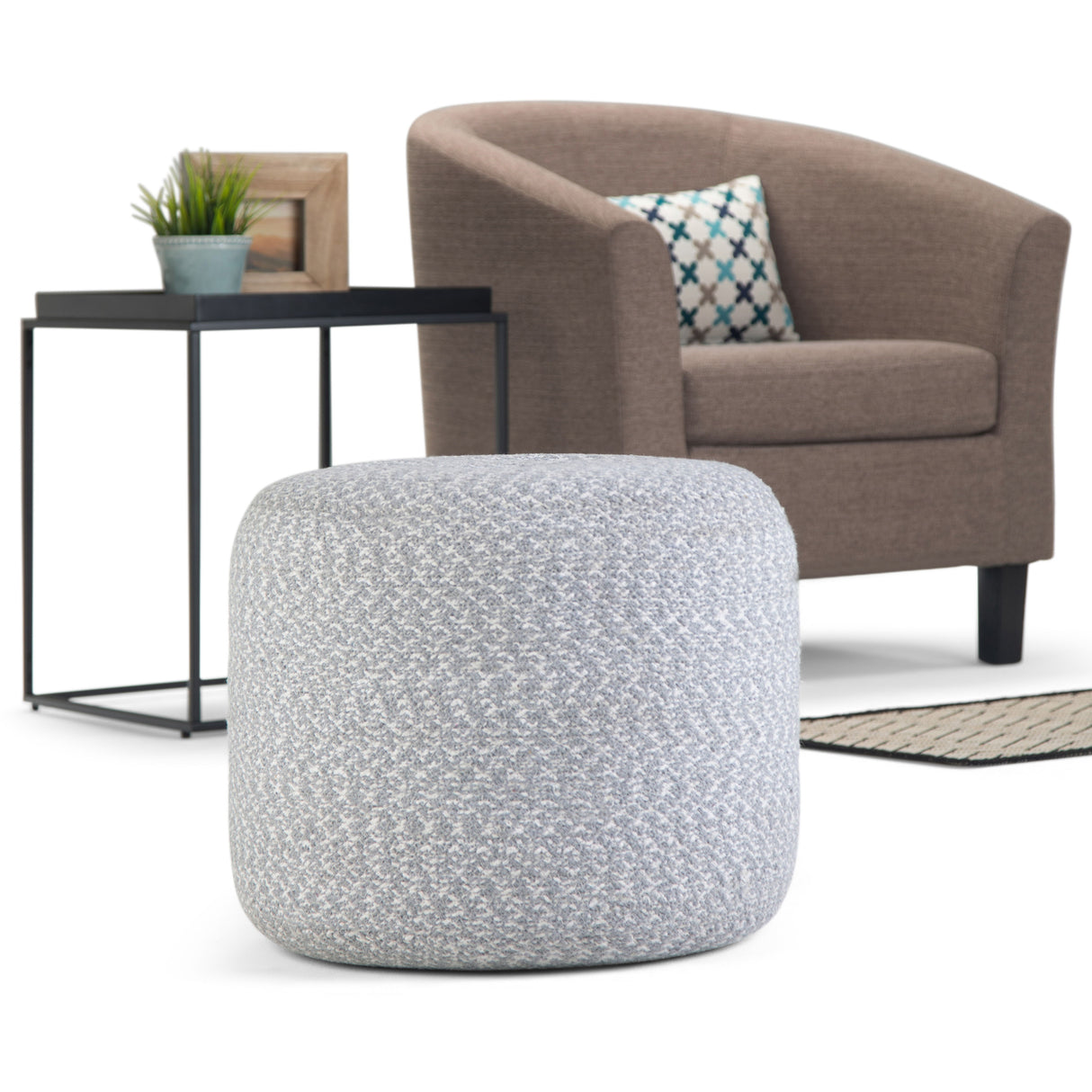 Bayley - Versatile Round Braided Pouf by Simpli-Home | Bel Furniture