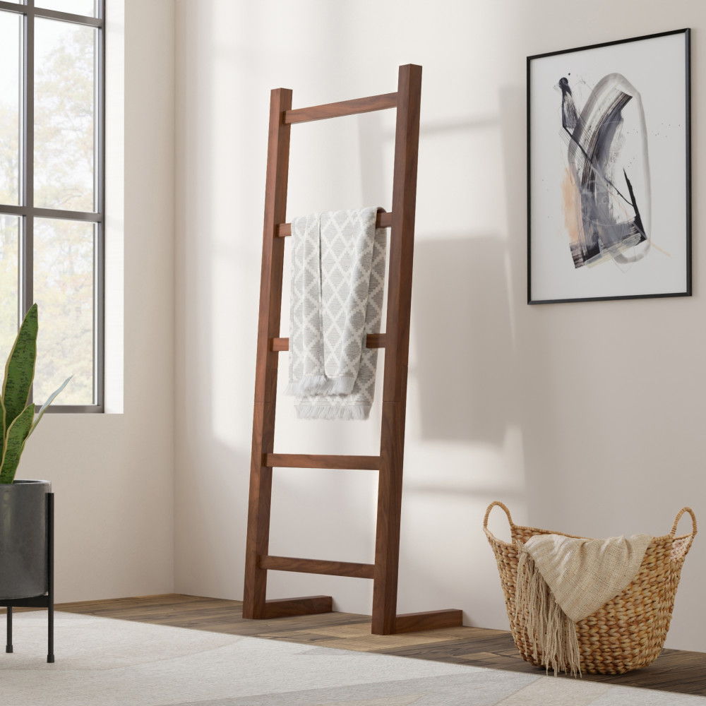 Bray - Bath Towel And Blanket Ladder Shelf - Natural Walnut by Simpli-Home | Bel Furniture