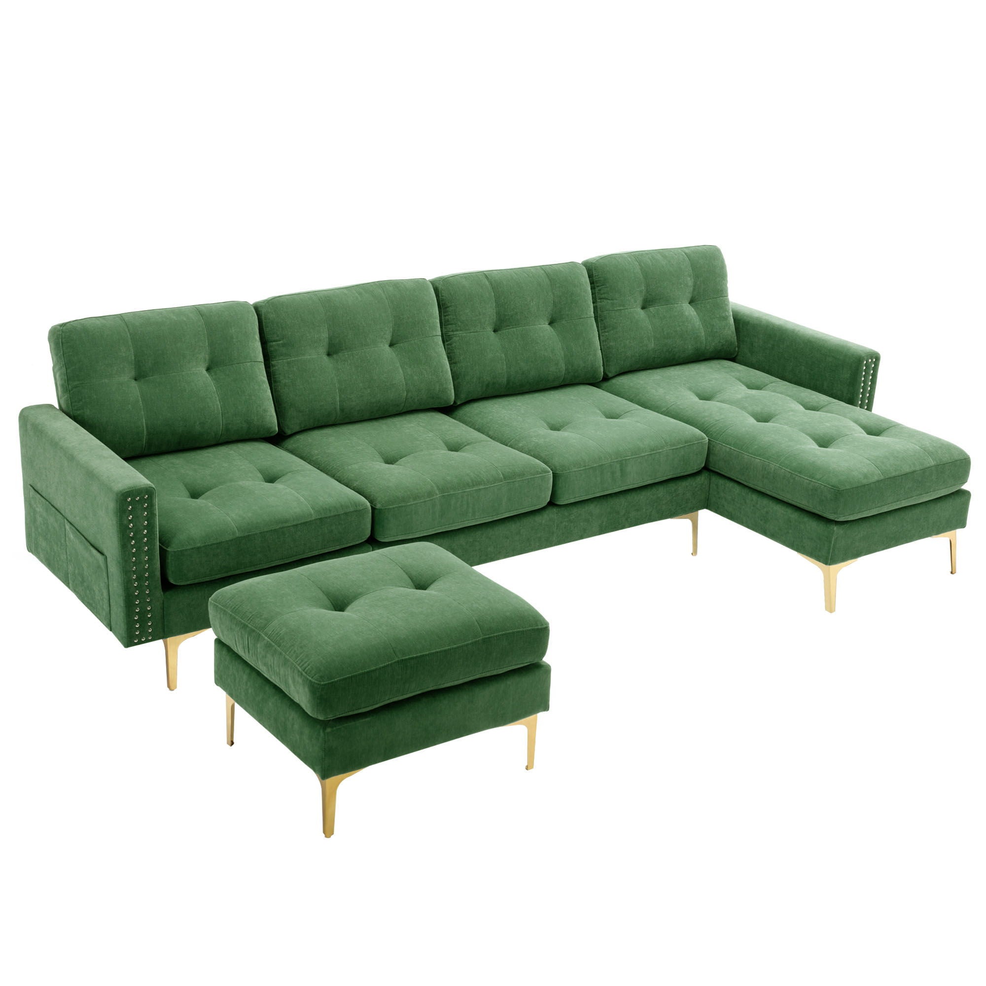 L-Shape Convertible Sectional Sofa Couch With Movable Ottoman For Living Room