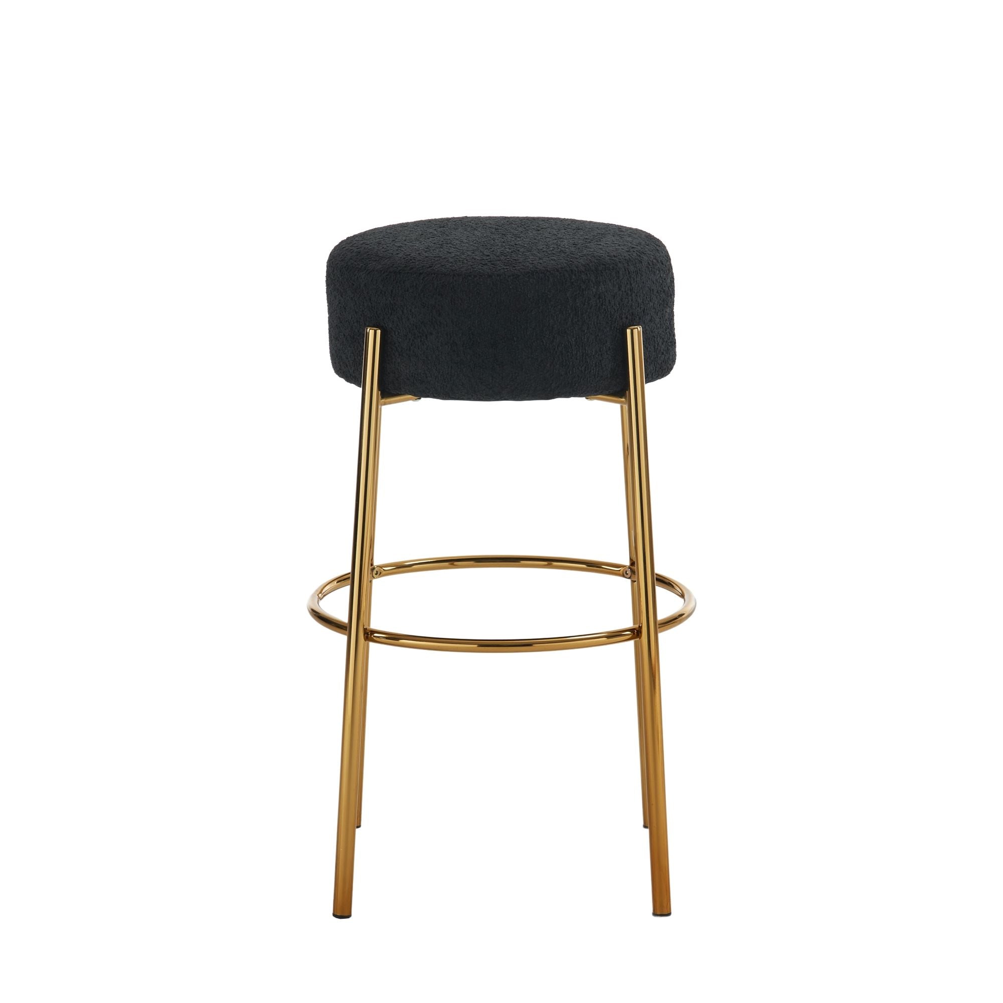 Round High Bar Stools (Set of 2), Contemporary Upholstered Dining Stools For Kitchens, Coffee Shops And Bar Stores - Gold Legs