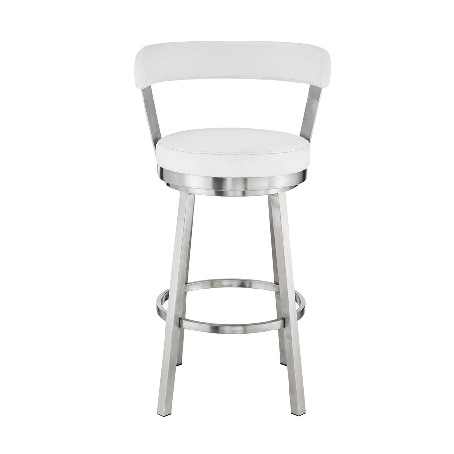 40" Swivel Backless Bar Height Bar Chair - White / Silver